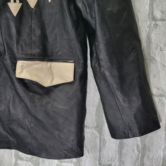 VTG Leather Western Sport Coat Jacket Rockabilly Removable Faux Fur Liner 44L - Picture 6 of 12